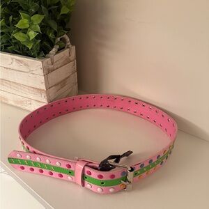 Leather Women’s  Multicolor Pink, Green, Yellow, Blue & White Studded Belt  S